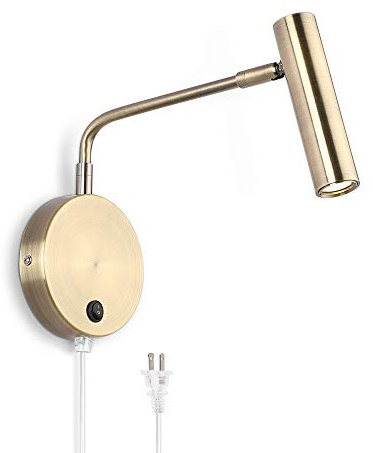 Joossnwell Wall Lamps That Plug in, Bronze Metal Industrial Wall Spotlight with Switch on Off for Home Bedside Lighting Fixtures Warm White 3000K 1 Pack