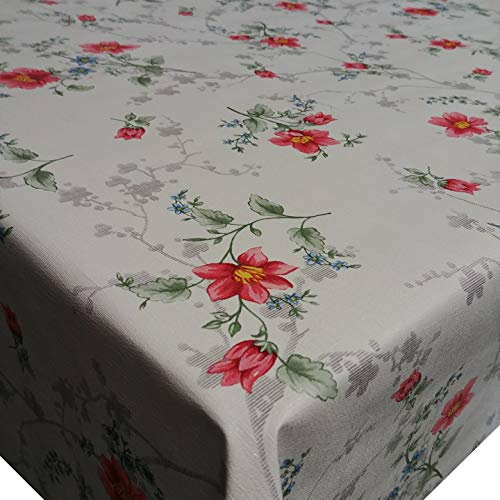 Wachstuch Wachstischdecke Tischdecke Gartentischdecke Robust Dornblüte Rot Breite & Länge wählbar 120 x 180 cm Eckig abwaschbar geprägt