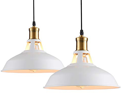 iDEGU 2 Stücke Pendelleuchten, Retro Hängelampe Industrielle Lampenschirm im Eisen Ø 27cm Vintage Hängelleuchte für Küche Esszimmer Wohnzimmer Schlafzimmer Flur Restaurant (Weiß)