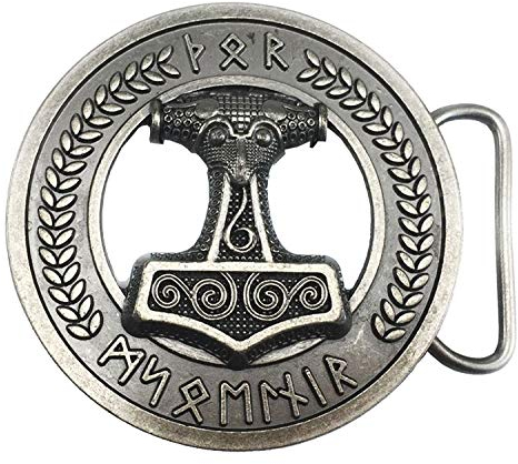 Shirtmatic Thorshammer Mjölnir Metal Buckle Gürtelschnalle Wikinger LARP Thor Mjoelnar (antikmetall rund)