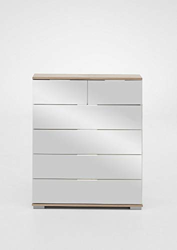 Schubkastenkommode Olha 2 Eiche sägerau NB+Spiegel 6xSchubkästen 82x102x42cm Board Schlafzimmerkommode Sideboard Schrank Beistellschrank Boxspring