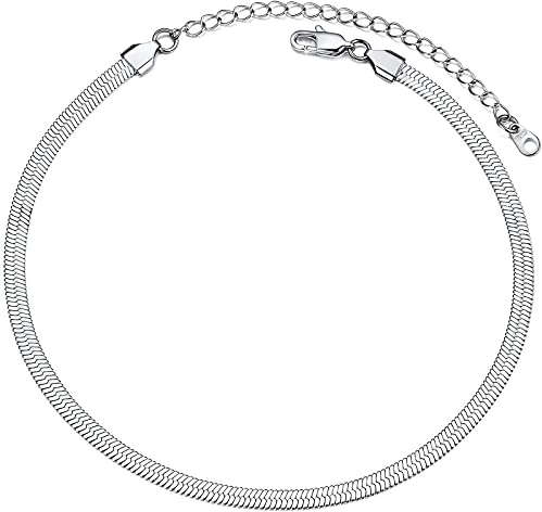 PROSTEEL Choker Collana a Girocollo Donna a Catena Serpente Piatta 5 mm, Lunghezze Regolabile 32-41 cm, Girocollo Acciaio Donna Acciaio Inossidabile, Argento, Hip Hop Punk Rap (con Confezione)