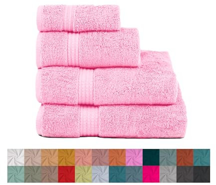 TRAMAS+ Juego de Toallas Premium 700gr de 4 Piezas, 100% Algodón, 2 Toallas de Mano 50x100 cm y 2 Toallas de baño de 70x140cm, Extra Suaves, Secado Rápido, Alta Absorción - Rosa