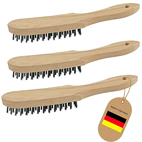 Novatool 3X Drahtbürsten I 3-reihig I 27 cm lang I mit Holzgriff I Bremssattelbürsten Grill Drahtbürsten Kratzbürsten Metallbürsten Handdrahtbürsten Set Grillbürste Grillzubehör