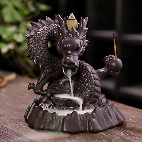 Fuente de humo de dragón Premium, quemador de incienso de reflujo del dragón quemador de incienso de cerámica para decoración de oficina en casa figura de artesanía Yoga