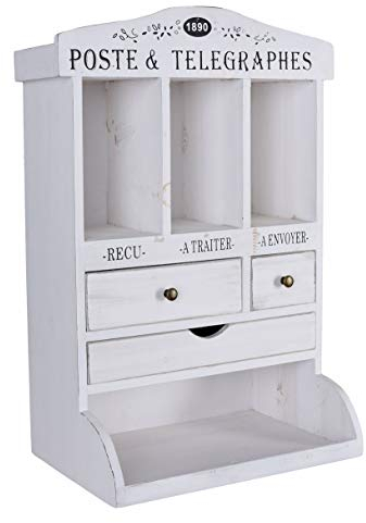 Shabby Chic Wandregal „Maison Provence“ in Altweiß. DREI Fächer, Ablage & Schubladen im französischen Landhausstil. EIN stilvolles Antik-Möbel für jeden Raum! mxa088 Palazzo Exklusiv