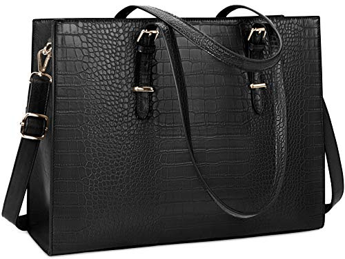 Borsa per computer portatile per le donne 15.6 Laptop Tote Bag Pelle Classy Computer Valigetta per il Lavoro Impermeabile Borsa a Tracolla Professionale Donne Business Office Bag Grande Capacità Nero