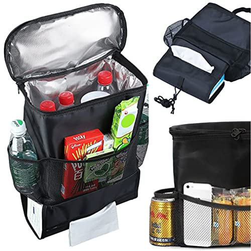 Retoo Autositz Thermotasche mit 3 Netztaschen und 1 Tasche für die Taschentücher, Rücksitz Kühltasche Organizer, Thermo Rückenlehnenschutz Tasche, Isolierung Rücksitztasche, Autositz-Thermotasche