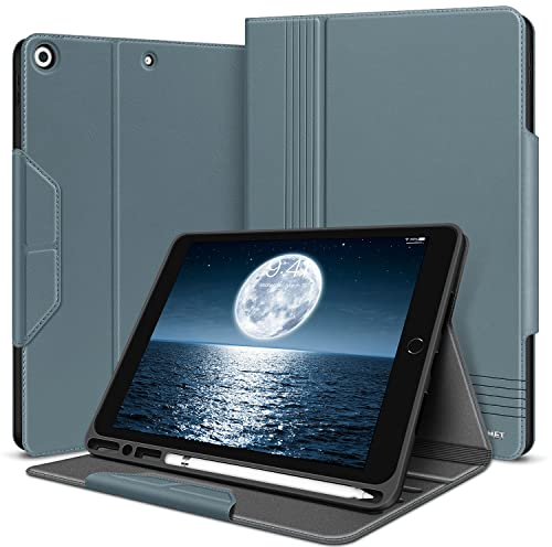 HOLIMET Hülle für iPad 9. Generation (2021) mit Stifthalter, iPad 8/7. Generation (2020/2019) PU-Leder Case TPU Rückseite Abdeckung Schutzhülle Stoßfest, Auto Schlafen/Wachen für iPad 10.2 Zoll - Blau