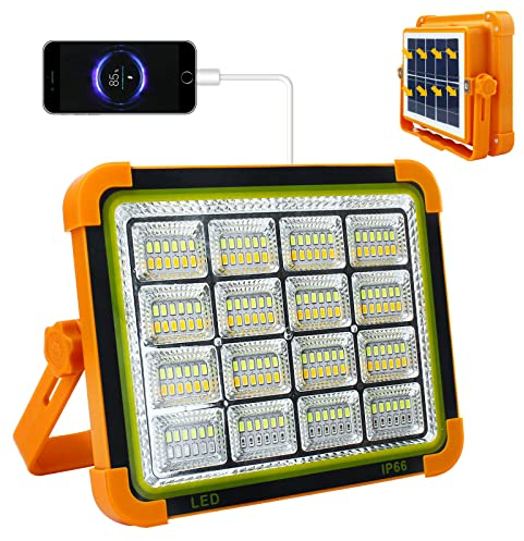 Projecteur LED Rechargeable Solaire 100W, 10000 Lumens Lampe de Chantier avec 4 Modes Lanterne, Portable Lampe de Travail Étanche USB 12000mAh Batterie pour Camping, Chantier, Garage, Atelier
