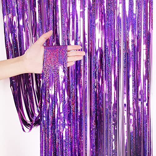 Lametta Vorhänge Violett Glitzer Deko, NAVK Folien Fransen Lametta Vorhange Hintergrund für Partydekor Geburtstags Hochzeit Karneval Faschingsdeko - 1m x 2.5m