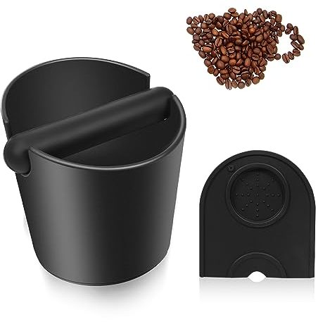 SVNR Coffee Knock Box 4.8 Inch Black Coffee Knock Box Espresso Coffee Knock Box Coffee Grounds Container Knock Box Coffee Machine Accessories with Coffee Tamper Mat