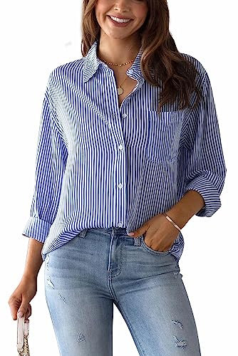 Camicetta Donna Maniche Lunghe Camicia a Righe Elegante Camicia Button-Down Casual Ufficio Blusa Moda L