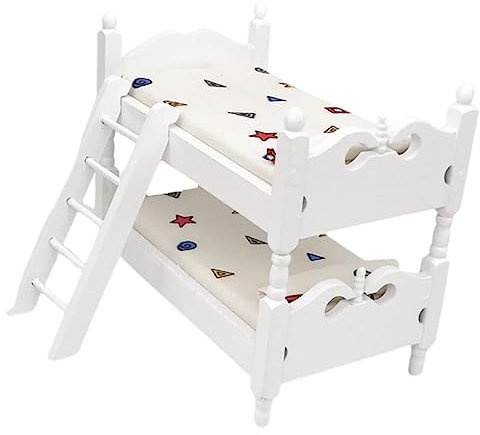 Toyvian 1 Set Puppenhaus-Etagenbett Mini-Puppen-Miniatur-Spielzeug Holzbesatz Stoff Mini-Möbel Modell Puppenhaus-Dekoration Mini-Bett Puppenhaus Bett-Ornamente Mini-Spielzeug