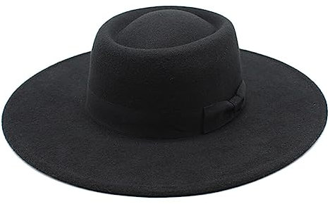 Black Classic Wide Brim Fedora Flat Top Hat with Bow Belt Jazz Hat Panama Hat Party Wedding Supplies Dress Up Accessories for Women Girl Autumn Winter Warm