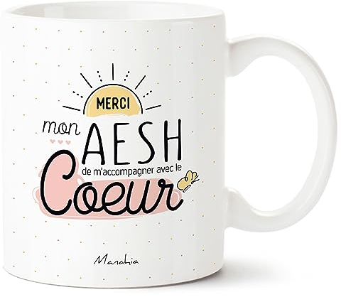 Manahia Mug Cadeau AESH - Merci mon aesh de m'accompagner avec le Coeur - Avec Boite Kraft - 330 mL Céramique - Tasse aesh personnalisée - Imprimé en France - Fin d'Année Scolaire - Tasse Merci
