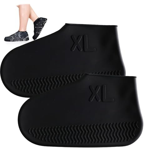badaren Silikon Regenüberschuhe, 1 Paar Wasserdichte Überschuhe mit Antirutschsohle, Regen Schuhüberzieher, Wasserdichte Schuhüberzieher Silikon für Regen, Schneetag, Schlammige Straßen, Schwarz (XL)