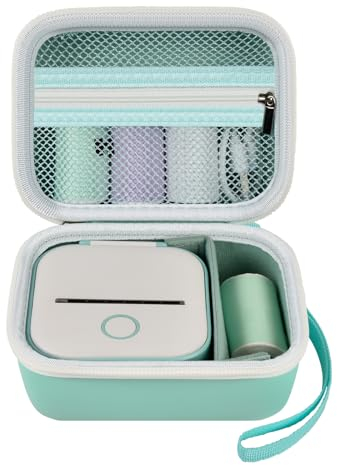 ANKHOH Mini Drucker Tasche für Memoking T02/ für Phomemo M02/ M02S/ M02 Pro/ Q30S/ für Ponek Mini Pocket Drucker, Tragbarer Aufkleberdrucker-Lagerhalter für Papier & USB-Kabel, Koffer Nur (Grün)