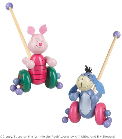 Winnie the Pooh Push Along Toys - Piglet & Eeyore - Wooden - For Toddlers, 1st Birthday Gifts - Disney by Orange Tree Toys