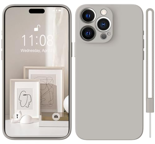HGH für iPhone 15 Pro Hülle Silikon mit 1 Lanyard, Handyhülle für iPhone 15 Pro Case Ultra Dünne Rundumschutz mit Weichem Microfiber-Innenfutter Stoßfeste Schutzhülle 6.1 Titan Grau