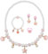 OSDUE Rosa Muschel Schmuckset Mädchen, Rosa Kristallschmuck， Rosa Muschel Kinderschmuck Enthalten Halskette, Ringe, Armbänder, Ohrring, Rosa Muschel Kinderschmuck Set für Party Dress Up Geschenk
