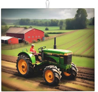 Yqxwjl Geschirrmatte, Traktor-Farm-Muster, super saugfähig, Abtropfmatte für Kaffeemaschine, Geschirrständer