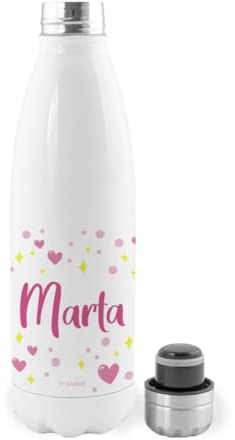 Botella Térmica, Termo de Acero Inoxidable para Agua Personalizada con Nombre Corazones | Regalo original mujer