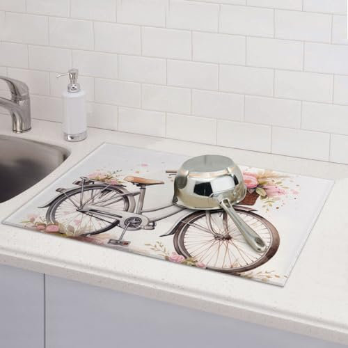 VducK Abtropfmatte mit Fahrrad-Motiv im Regen, saugfähig, Abtropfmatte, große Abtropfmatte für Theken, Abtropfgitter, DS2G123DFHFG