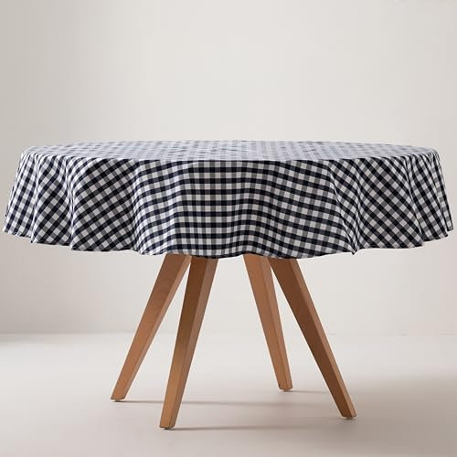 GAMUSI Tischdecke, schmutzabweisend, rund, Vichy, Baumwolle, Stoffgefühl, 160 x 160 cm, Marineblau