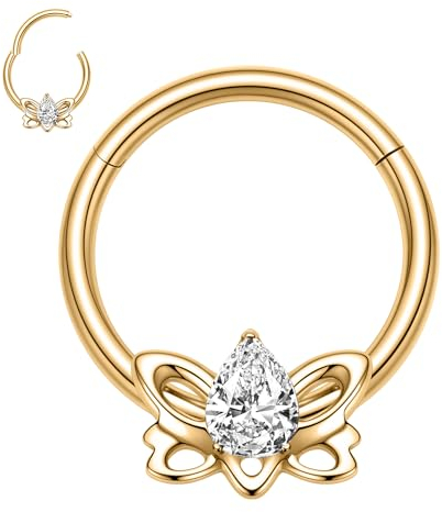 316L Chirurgenstahl Septum Schmuck Gold Nase Ring 16G Daith Ohrringe Septum Clicker Ring Conch Piercin Schmuck Nahtlose Clicker Ring Rook Helix Knorpel Tragus Hoop Ohrringe 10mm(Lotus Shape)