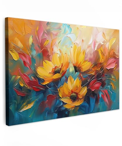 MuchoWow© Leinwand 60x40 cm Deko Schlafzimmer Aesthetic Leinwandbilder Wohnzimmer Gemälde Foto Geschenk Living Room Decoration Blumen - Dahlie - Kunst - Orange - Aquarell