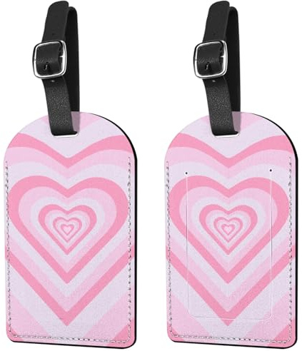 Deokke 2 Pezzi Etichetta per Valigie,PU Targhette Valigia,Viaggio Luggage Tags,Identificatori Per la Privacy,Per Donne,UominiDeokke (X22-Cuore Rosa)
