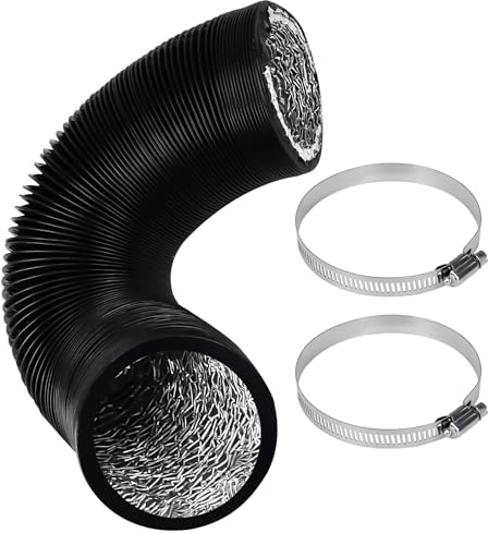 100mm Abluftrohr, 2.5m PVC Abluftschlauch Schwarz Flex-Schlauch Abluftschlauch mit 2 Schlauchschelle Edelstahl für Mobile Klimaanlage, Trockner, Abluftventilator, Belüftungssystem