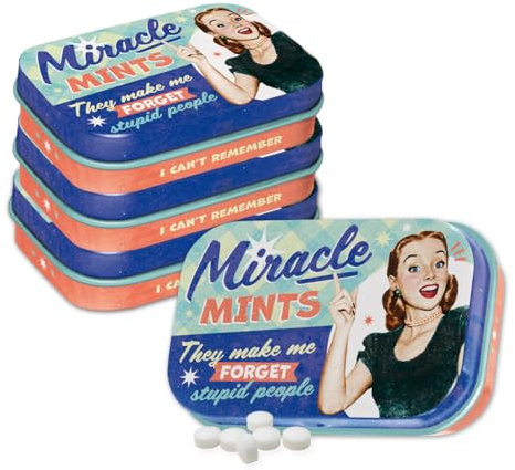 Nostalgic-Art Retro Pillendose, 4 x 6 x 1,6 cm, Miracle Mints (4er-Set) – Geschenk-Idee für Nostalgie-Fans, mit Pfefferminz-Dragees, Vintage Design