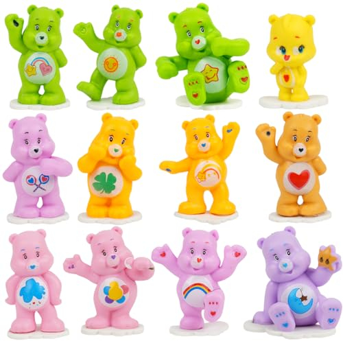 12pcs Mini Figuren Set, Regenbogenbär Kuchendeko, Cartoon Bears Minifiguren, Bären Actionfiguren Set, Tortendeko Bär, Bären Cupcake Topper Dekorationen, Party Dekoration Cake Topper (Farbe Zufällig)