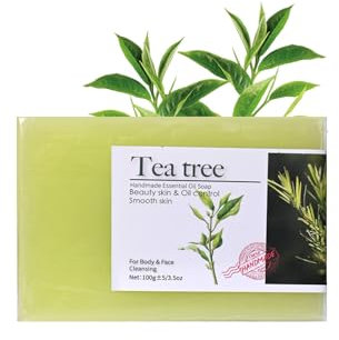 Tea Tree Soap, 100g Antibacterial Tea Tree Oil Soap for Face & Body Acne, Natural Soap Bar Organic Vegan Soap Tea Tree Soap for Family Antifungal Antibacterial Treatment Soap