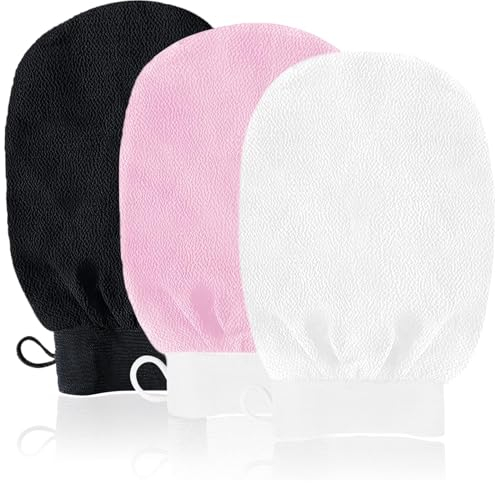 Peelinghandschuh 3 Stück Peeling Handschuhe Körpergesicht Exfoliating Gloves ur Körperreinigung Badehandschuhe zur Entfernung Abgestorbener Haut für Alle Hauttypen Verbessert die Durchblutung