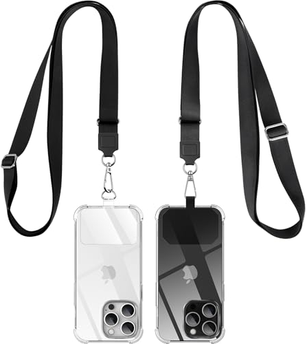 caslord Handyband Universal 2 Stück, 2× Universelles Pad, 2× Einstellbar Halsband Schlüsselband, Kompatibel mit alle Smartphone, Handyband mit jeder Hülle kombinierbar,(Schwarz)