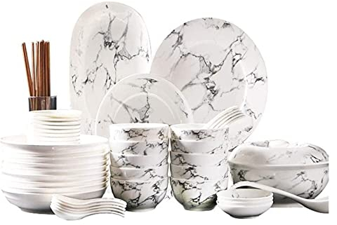 CAFIEDR Geschirrset Dinnerparty-Geschirrservice-Set 44-teilig Keramik-Geschirrset Japanisches Marmormuster Schüssel Fischteller Suppentopf-Set Schüssel Teller Schüssel Geschirrservice für 10