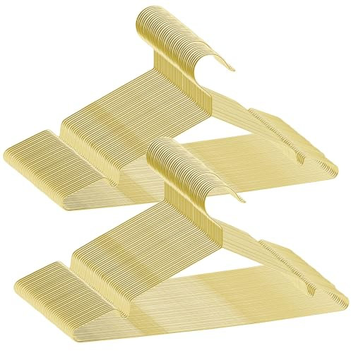 ABHENG 80 Stück Kleiderbügel aus Edelstahl, platzsparend Metall Kleiderstange, rostbeständig, für Shirts, Hemden, Kleider, Tops, 42B x 21H cm,Gold,AIY0380J