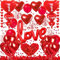 Valentinstag Luftballons Deko Set, I LOVE YOU Ballons und Herz Ballons mit dunkelroten Blütenblättern Rote Herzen Anhänger Girlande für Valentinstag Party Hochzeit Verlobungsdekor