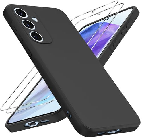 Coiwxmoi Cover per Samsung Galaxy A55 5G 6,5 con 2 Vetro Temperato, Custodia con Pellicola Proteggi Schermo, Ultra Sottile Silicone TPU Antiurto Case Protettivo per Samsung A55 5G, Nero