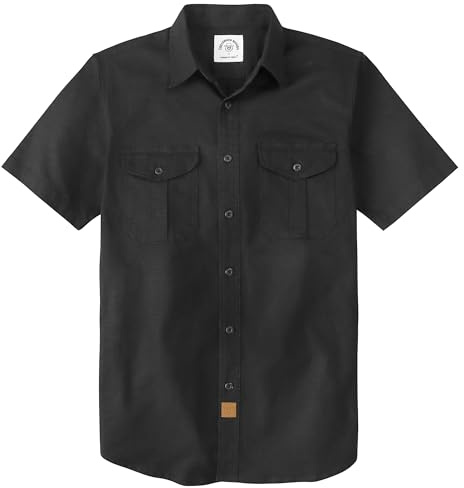 Dubinik® Mens Short Sleeve Button Down Shirts 2 Pocket Work Casual Vintage Cotton with Stretch