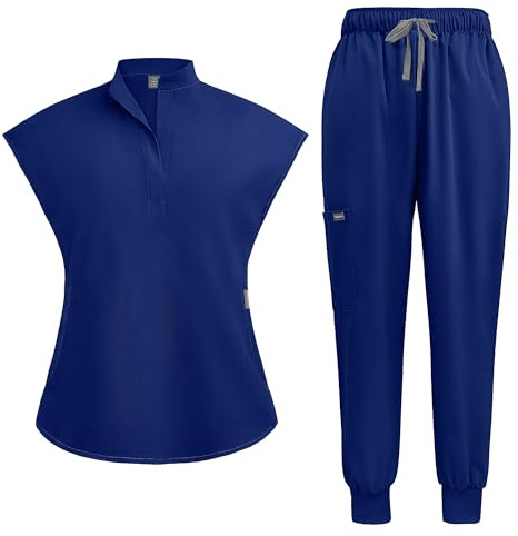 Meichoon DK55 Ensemble médical séparé pour femme avec haut extensible à col montant et 2 poches latérales Pantalon de yoga fuselé doux et infroissable
