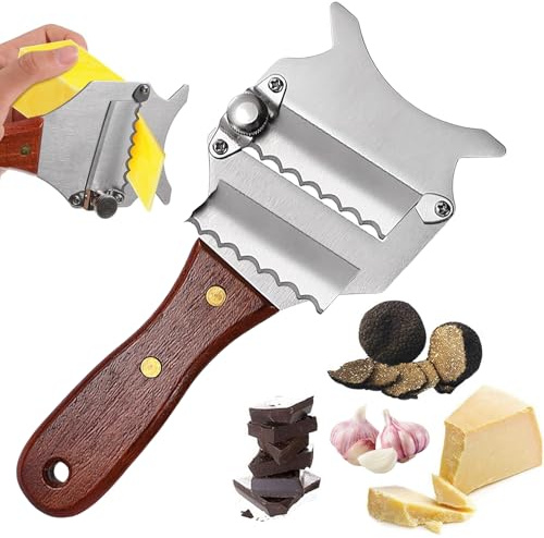 ChAusa Stainless Steel Truffle Slicer Truffle Shaver with Adjustable Blade and Wooden Handle Multifunctional and Durable Kitchen Cutter for Truffle, Chocolate and Cheese Slicing (Serrated)