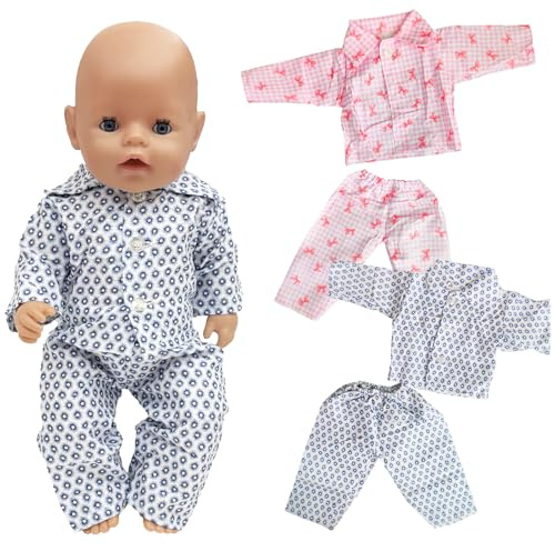 Xerteam 2 Sets Baby-Puppen-Kleidung, Pyjama, 35-40 cm, Baby-Puppen-Zubehör-Set, Bibi-Puppen-Pyjama, Kirschmuster, Blumen, Tops, Hose, Sommerpuppenkleidung für 35–40 cm Puppe – Puppe nicht im