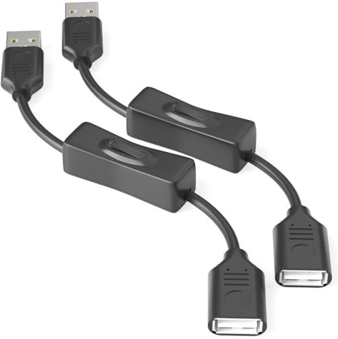 USB On/Off Switch Cable 0.6FT 2-Pack,2A Charging 480Mbps Data,Type-A 2.0 Power Extension Cord with ON/OFF for PC Computer,Laptop,TV,Car,PS4/PS5/Xbox Game Console,USB Fan LED Keyboard Mouse Flash Drive