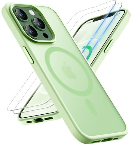 ORETECH Coque pour iPhone 12 Pro Max avec 2 Verre Trempé, Compatible avec Mag-Safe, Etui Translucide Mat Arrière Antichoc Coque Magnétique pour iPhone 12 Pro Max 6.7 Cyan Clair