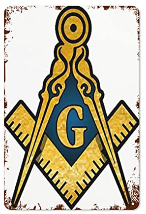 Metall Blechschild Masonic Series Freimaurer Kompass Quadrat Metallschild Vintage Blechschild Wetterfestes Poster Für Café Terrasse Badezimmer 20X30cm