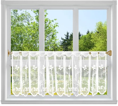 Toaluea Cortinas Cortas Jacquard 130×45cm, Visillos Cortos para Ventanas Cocina Transparente, Visillo Corto Blanco para Ventanas Se Aplica a Sala y Dormitorio